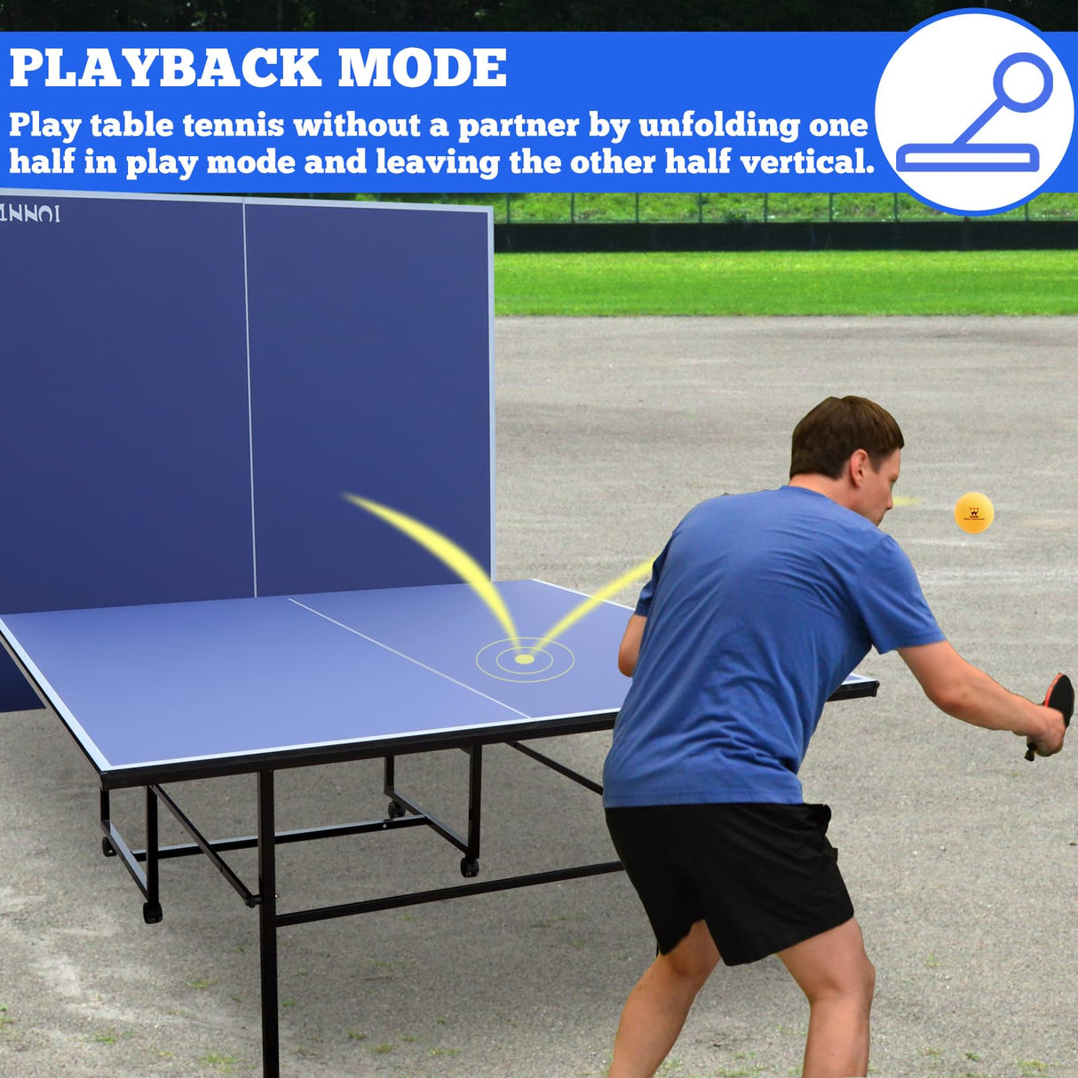 Table Tennis Table Mid-Size 9ft, Foldable Ping Pong Table Top Full Size with 2 Paddles, 2 Balls, 1 Net & 4 Wheels, Folding Table Tennis for Indoor & Outdoor, Quick Assembly to Support Multiplayer GYMFLEX