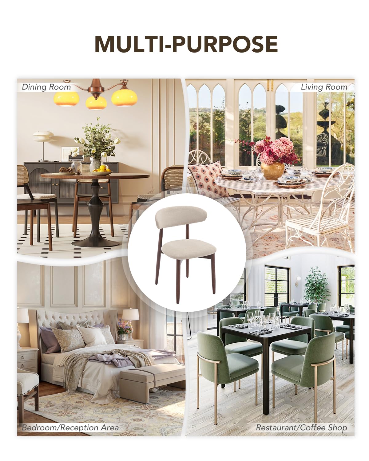 Homixis Dining Room Chairs Set of 4, Upholstered Farmhouse Dining Chairs, Modern Fabric Kitchen Chairs with Solid Wood Leg,Beige Homixis