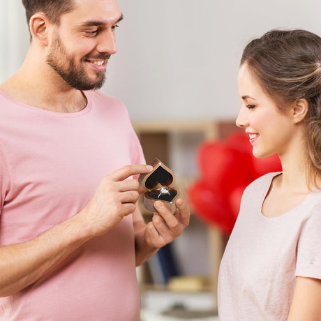 LETURE Wooden Heart Shape Ring Gift Box with Single Slot 2 Slot, Personalized Vintage Wood Jewelry Box for Proposal Engagement Wedding Ceremony Anniversary (Black-1 Slot) LETURE