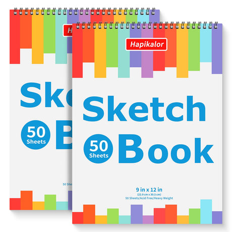 9" x 12" Sketch Book, 2-Pack 50 Sheets Spiral Bound Art Sketchbook, Acid Free Artist Drawing Book Paper, Art Supplies for Adults Kids, Craft Activities, Sketch Paper for Drawing Coloring Sketching Hapikalor