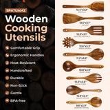 Natural Teak Wooden Kitchen Utensil Set, Handmade Wooden Utensils for Cooking, Premium Wooden Spoon and Spatula Set for Any Kitchen SPATUAMZ