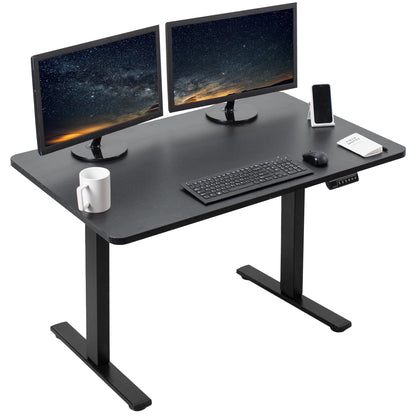 VIVO Electric Height Adjustable 48 x 30 inch Memory Stand Up Desk, Black Solid One-Piece Table Top, Black Frame, Standing Workstation with Preset Controller, 1B Series, DESK-KIT-1B5B - WoodArtSupply