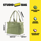 Soolla Studio Bag: Pottery Tool Bag, Art Supply Storage, Knitting Yarn Organizer, Crochet Projects, & Washable Craft Tote, 30 Pockets, 25+ Canvas Colors, Student Artist Gift (Ganja Green) Soolla