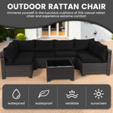 LEVELEVE 7 Pieces Outdoor Patio Furniture Sets,Rattan Conversation Sectional Set,Manual Weaving Wicker Patio Sofa with Tea Table LEVELEVE