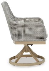Signature Design by Ashley Seton Creek Cottage Weather Resistant Outdoor Swivel Dining Chair with Cushion, Set of 2, Light Brown & Light Gray Signature Design by Ashley