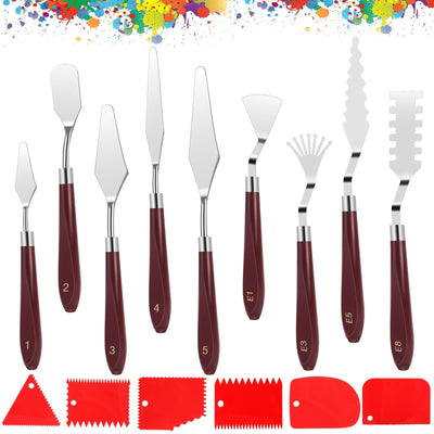 EEEKit 15 PCS Palette Knife Set, Stainless Steel Spatula Palette Knives with Plastic Scrapers, Pallet Knife for Oil Canva Acrylic Painting