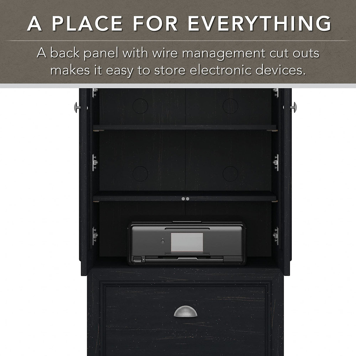 Bush Fairview 41.69-Inch H Storage Cabinet with 3 Shelves, Antique Black/Hansen Cherry (WC53980-03) Bush Business Furniture