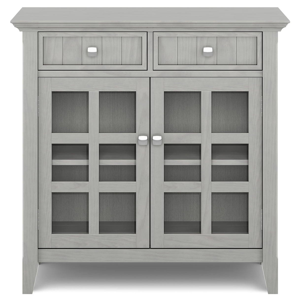SIMPLIHOME Acadian SOLID WOOD 36 Inch Wide Rustic Entryway Hallway Storage Cabinet in Fog Grey, For the Living Room, Entryway and Family Room SIMPLIHOME