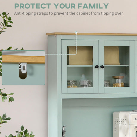 HOMCOM 71" Freestanding Pantry, Kitchen Buffet with Hutch, Modern Storage Cabinet, Microwave Cabinet with Drawers, Glass Doors, and Adjustable Shelves, Light Blue HOMCOM