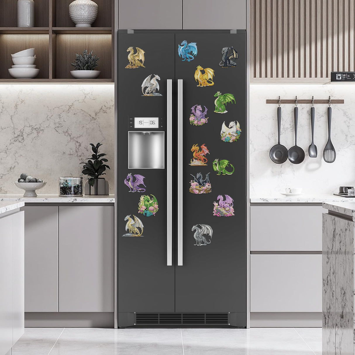 Sitsink Dragon Diamond Painting Magnets - 16 Pcs Small Diamond Art Kits for Adults Refrigerator Stickers, Fantasy Animal Dragon DIY Crafts Making Sitsink