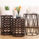 HFHOME Round Nesting Coffee Tables, Set of 3 End Tables for Living Room Balcony Office, Heavy Duty Metal Stacking Side Tables for Home Indoor - Brown HFHOME