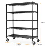 M MZG Garage Shelving 5 Tier Industrial Metal Shelving Units for Commercial, Basement, Pantry, Warehouse, School, Black Heavy Duty Easy Assembly 23.6" D x 53.2" W x 73.6" H M MZG