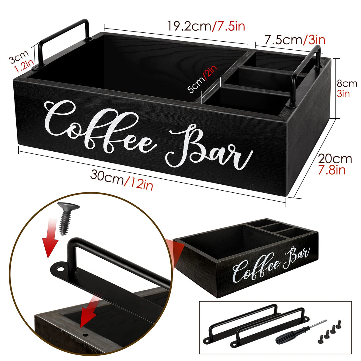 Coffee Station Organizer Wooden Coffee Bar Organizer for Countertop, Coffee Bar Accessories Organizer Farmhouse Kcup Coffee Pod Holder Storage Basket with Handle - Black MINCORD