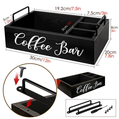 Coffee Station Organizer Wooden Coffee Bar Organizer for Countertop, Coffee Bar Accessories Organizer Farmhouse Kcup Coffee Pod Holder Storage Basket with Handle - Black - WoodArtSupply