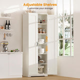 Teekyooly 70" Tall Storage Pantry Cabinet, Bathroom Floor Organizer Storage Cabinet with 2 Doors and 6 Adjustable Shelves, Standing Utility Cabinet for Dining Room, Food Storage and Kitchen, White Teekyooly
