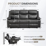 CALIVIA Manual Reclining 3-Seater Sofa with Heat & Massage, PU Leather Recliner Couch for Living Room, Faux Leather Upholstery, Deep Cushions & Sturdy Frame (Grey) CALIVIA