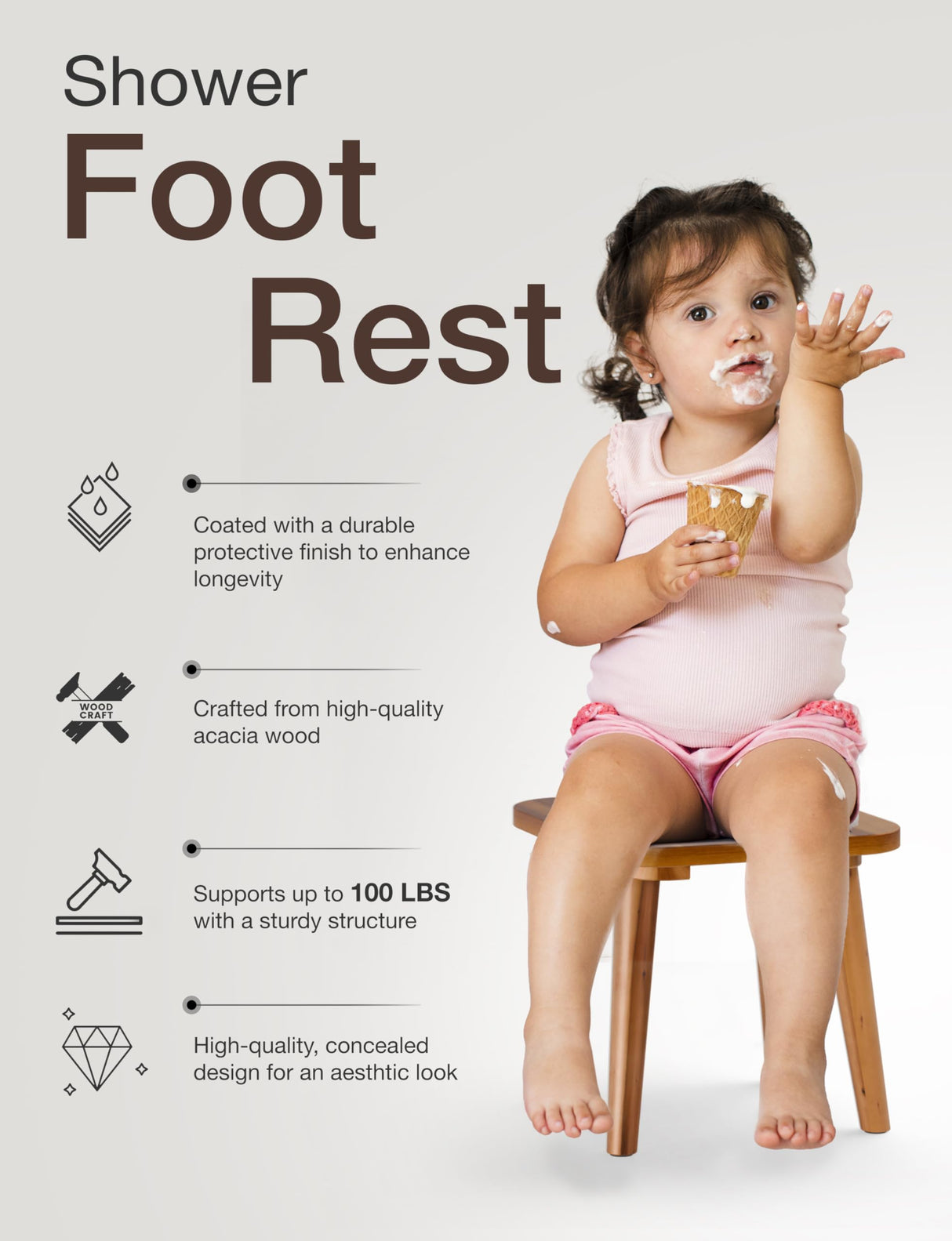 Holana 9.75" Wooden Step Stool for Kids - Acacia Wood Plant Stools, Plant Stand Small Foot Stool with Four Legs - Wood Sitting Stool for Kitchen, Bathroom，Bedroom，Living Room (Square) HOLANA