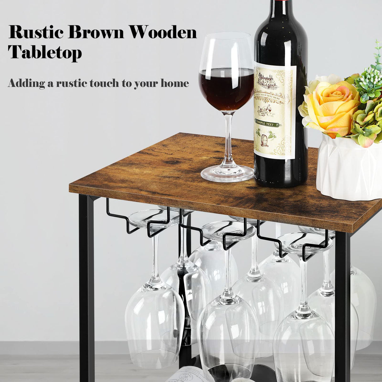 Wine Rack Freestanding Floor, Rustic Wine Holder Stand with Wine Storage and Bottle Shelf, 16 Bottles Floor Wine Rack Shelf for Kitchen Dining Room, Office, Bar, Rustic Brown OYEAL