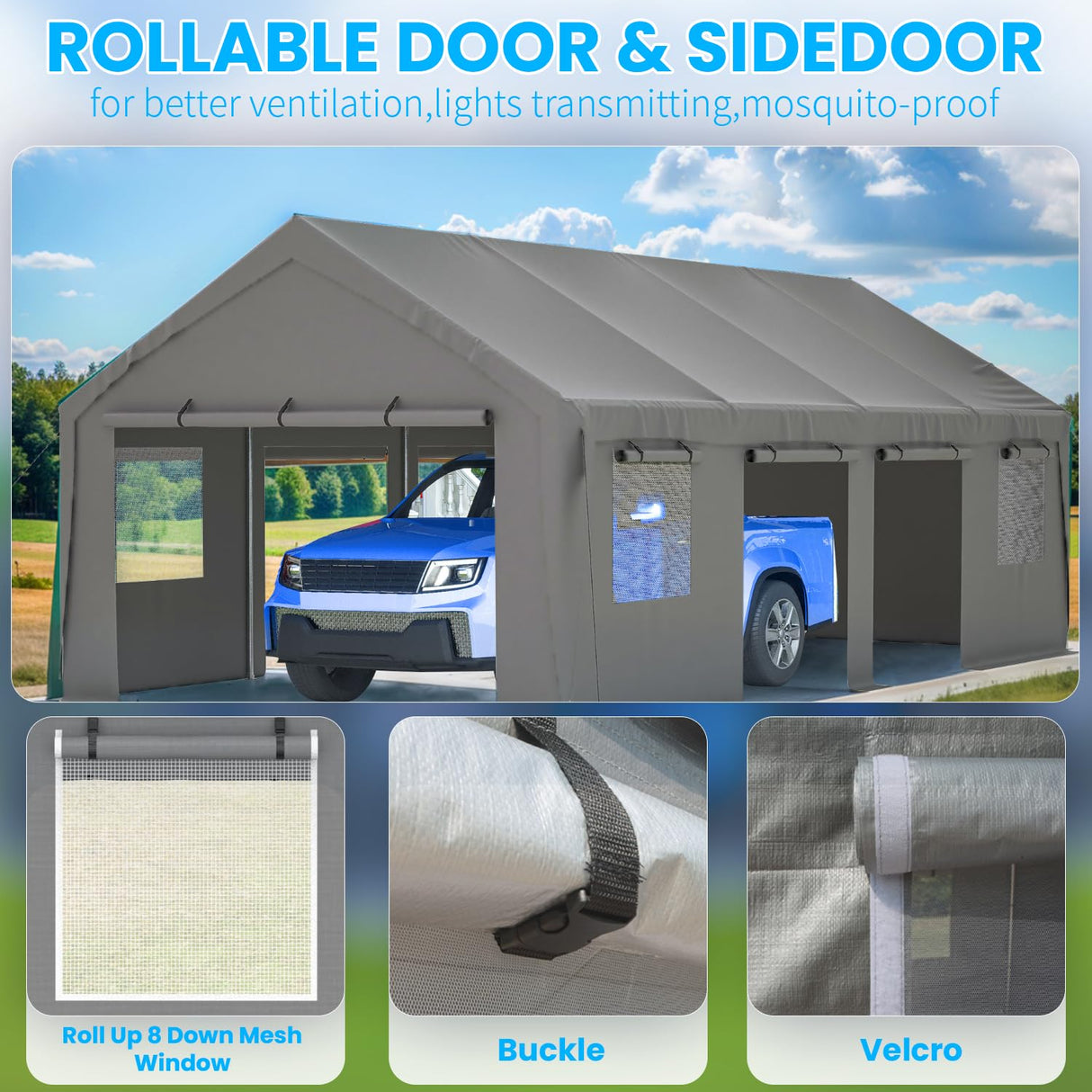 LPdorbe Carport 13"x 25"Heavy Duty Car Port with 4 Roll-up Doors and Ventilated Windows,Portable Outdoor Garage w/Removable Sidewalls for Car,Truck,Tractors,Boats,Party Canopy LPdorbe