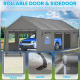 LPdorbe Carport 13"x 25"Heavy Duty Car Port with 4 Roll-up Doors and Ventilated Windows,Portable Outdoor Garage w/Removable Sidewalls for Car,Truck,Tractors,Boats,Party Canopy LPdorbe