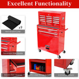 WTRAVEL High Capacity Rolling Tool Chest with 8-Drawer Tool Box on Wheels Multifunctional Tool Cart Mechanic Tool Storage Cabinet for Garage, Warehouse, Workshop, Repair Shop (Red) WTRAVEL
