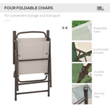 Outsunny 6 Piece Patio Dining Set for 4 with Umbrella, Outdoor Table and Chairs with 4 Folding Dining Chairs & Round Glass Table for Garden, Backyard and Poolside, Beige Outsunny