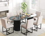 HNY Century Modern Dining Chairs Set of 6, Linen Fabric Kitchen & Dining Room Chair, Upholstered Dining Chair Side Chair with Black Finish Metal Frame, Cream 6 PC HNY