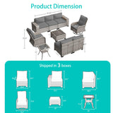Muphyers 9-Piece Outdoor Patio Furniture Set with Rocking Swivel Chair Wicker Sectional Sofa Set, Patio Conversation Set with Thickened Cushions & Coffee Table for Garden, Backyard, Poolside, Grey Muphyers