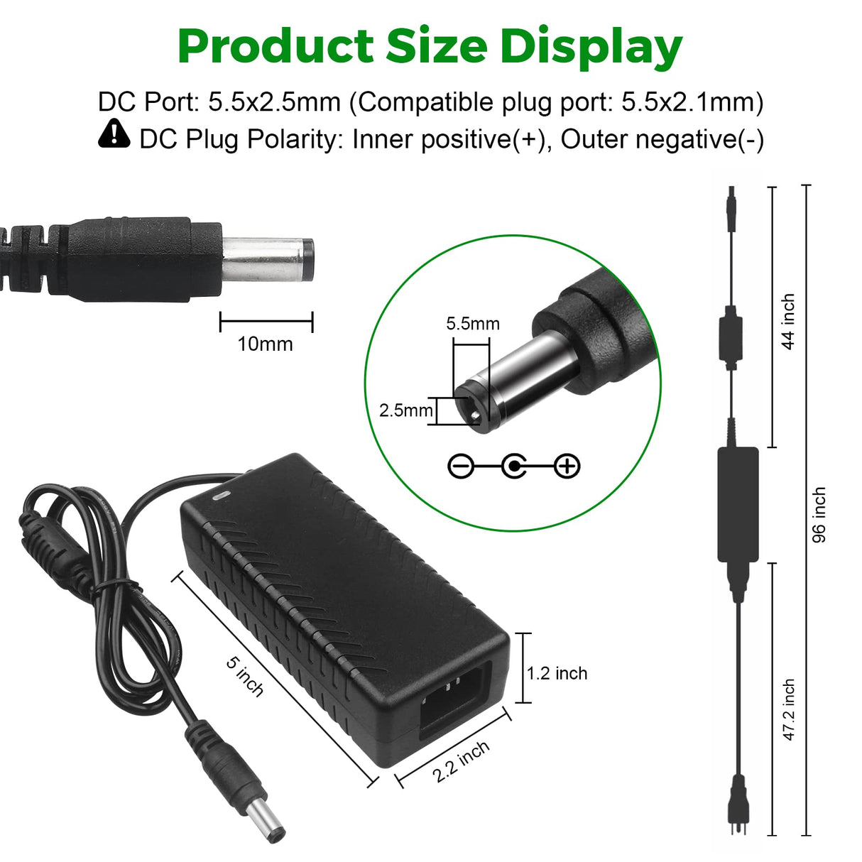 24V 3A 72W Power Supply Adapter AC 100-240V to DC 24 Volt 3 Amp Converter Transformer 5.5x2.5mm Plug for TS100 SH72 Mini Electric Soldering Iron/LED Strip Light/CCTV Security System/LCD Monitor LeTaoXing