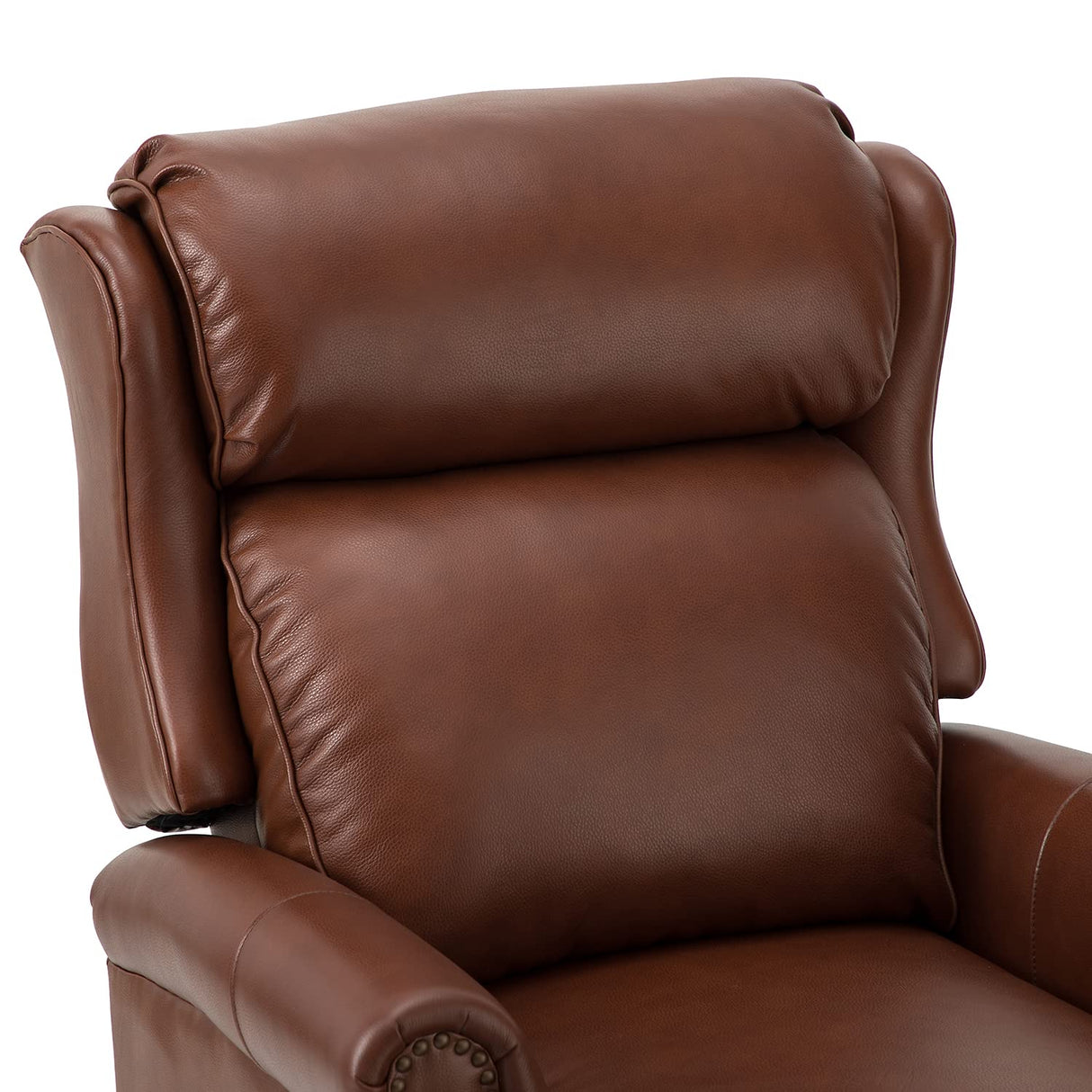 HULALA HOME Genuine Leather Recliner Chair, Traditional Manual Pushback Comfy Seating for Living Room, Thick Cushion & Solid Wood Legs, Wingback Recliner with Nailhead Trim, Brown HULALA HOME