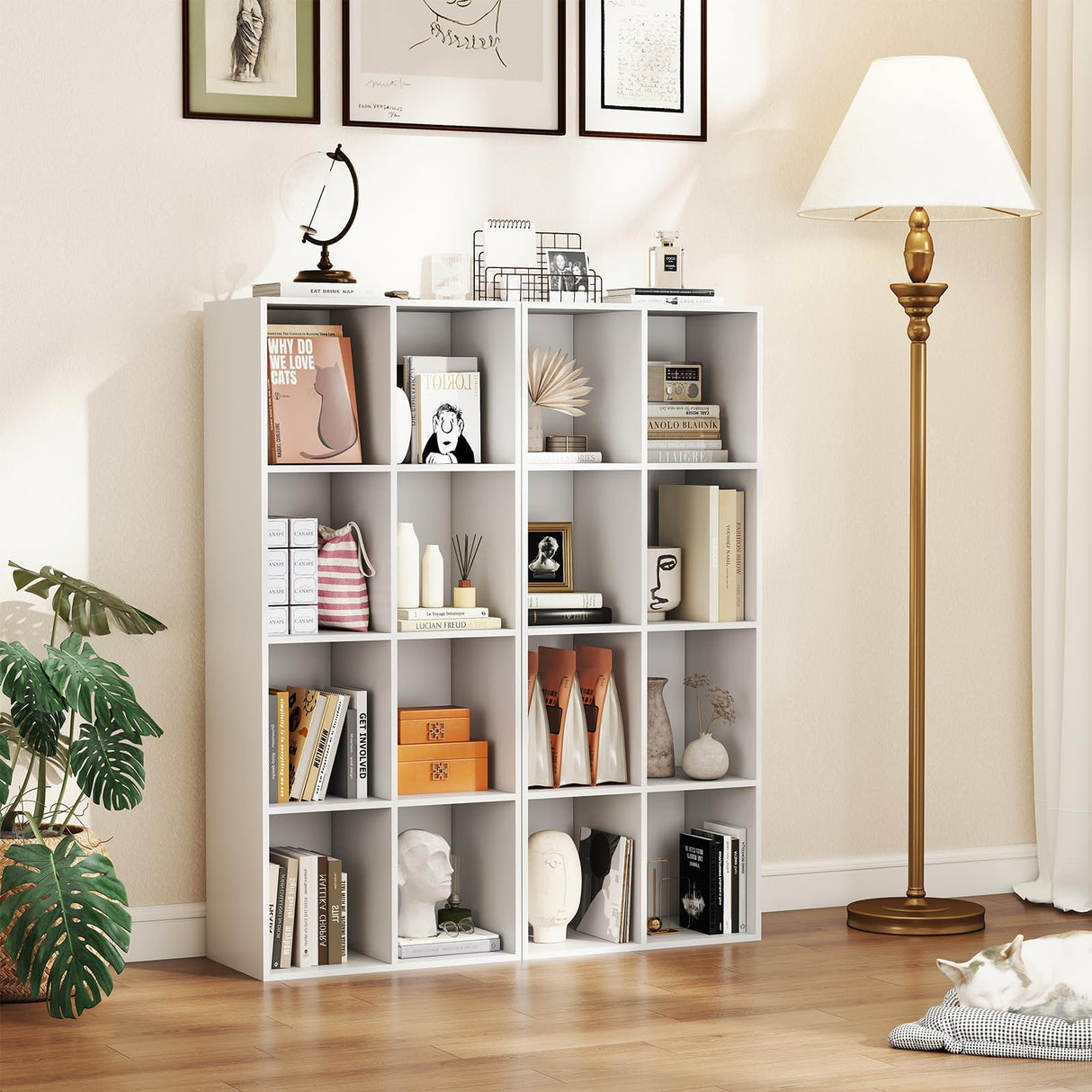 Tangkula 8-Cube Bookcase, Large Floor Standing Horizontal Bookshelf with 8 Open Shelves & 2 Anti-Tipping Kits, Home Office Wooden Storage Book Shelf for Living Room, Study (White, 8-Cube) Tangkula