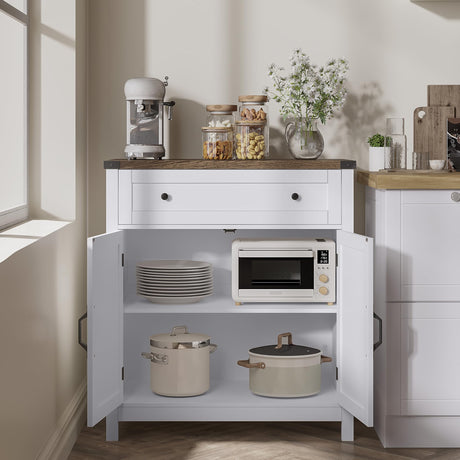 ChooChoo Kitchen Storage Cabinet, Coffee Bar Cabinet, Buffet Sideboard Cabinet with Drawer, Entryway Cabinet for Kitchen, Living Room, White ChooChoo