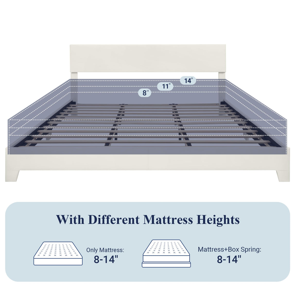 Allewie King Size Bed Frame with Adjustable Headboard, Faux Leather Platform Bed with Wood Slats, Heavy Duty Mattress Foundation, No Box Spring Needed, Noise-Free, Easy Assembly, White Allewie