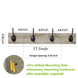 Sageme Wall Mounted Coat Rack, Wooden Entryway Vintage Rustic Coat Rack Hat Hanger Rack Zinc die-cast 4-Hook Rail for The Entryway, Bathroom, Bedroom, Kitchen, Mudroom Pinewood Alloy 4-Hook Sageme
