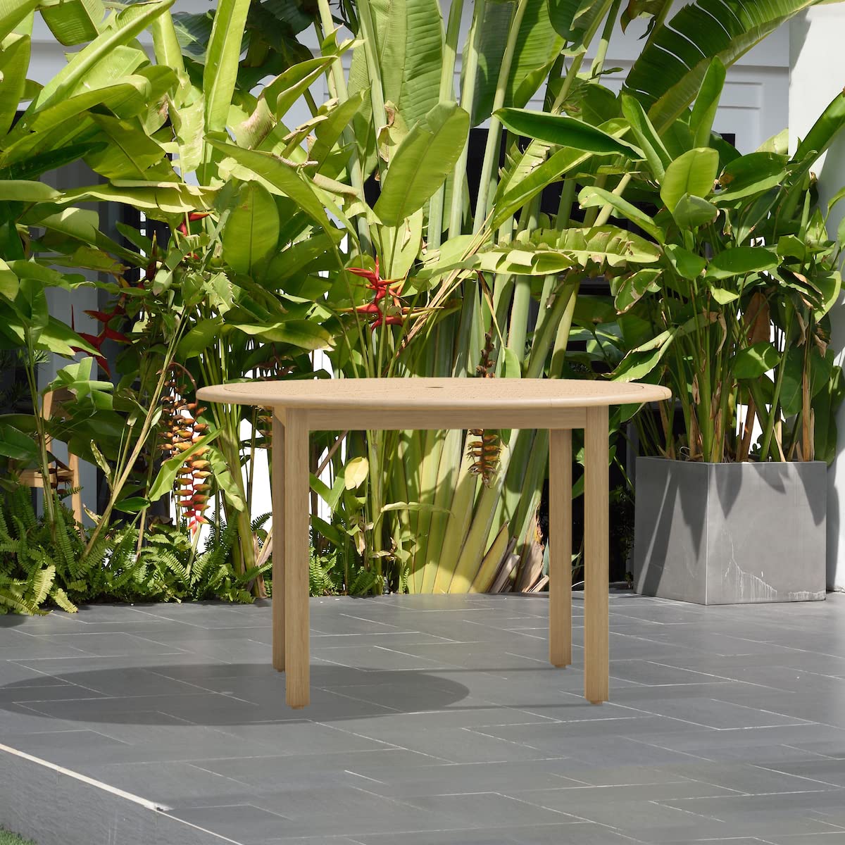 Amazonia Indiana Patio Dining Teak Finish | Durable and Ideal for Indoors and Outdoors, Round Table, Brown - WoodArtSupply