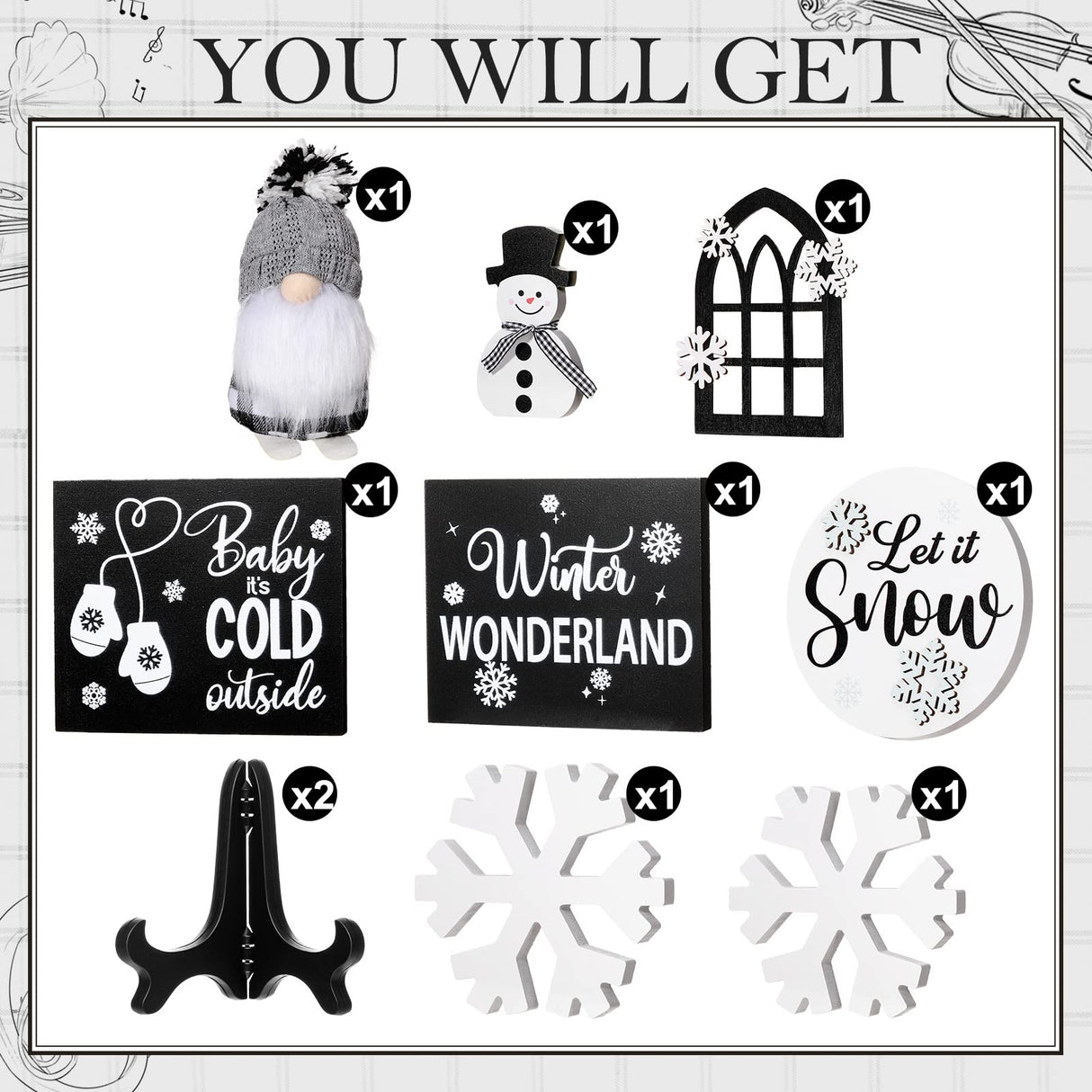 Yalikop 10 Pieces Christmas Farmhouse Winter Decor for Tiered Tray, Rustic Wooden Farmhouse Table Signs for Home Table Decoration Gift, Snowflake Style Yalikop