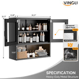 VINGLI Metal Wall Cabinet with Locking Glass Doors & Magnetic LED Sensor Light, Adjustable Shelf, Wall Mounted Storage Display Cabinets for Garage, Kitchen, Home Office, Warehouse, Living Room, Black VINGLI
