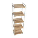 Household Essentials Jamestown Narrow 5 Shelf Open Storage Bookshelf Coastal Oak Rustic Wood Grain and White Metal Household Essentials