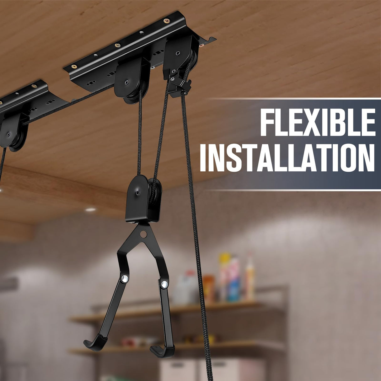 LIYYOO Garage Pulley Lift System, Ceiling Storage Hoist, For Cargo Box/Kayak/Bike/Ladders,Heavy Duty Holds 100 lbs, Fits 8-10 ft Tall Garage Ceilings LIYYOO