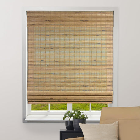 ARLO BLINDS Sheer Bamboo Roman Shades with Valance - Tuscan, 27" W x 60" H - Light Filtering Cordless Blinds for Interior Windows - Real Natural Bamboo Material - Mounting Hardware Included Arlo Blinds