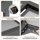 PATIOHIT Modern Aluminum Outdoor Dining Table - Expandable Patio Glass Dining Table for 6-8, Extendable Aluminum Patio Extender Table 35" to 70" for Backyard, Porch, Deck, Garden, Tempered Glass Gray PATIOHIT