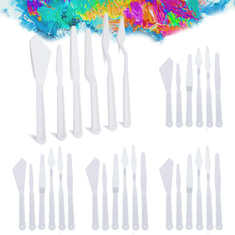 Plastic Spatula Palette Knives Set 30Pcs(5 Pack), KELIFANG Painting Knife for Mixing, Spreading, Scratching, Layering Colors, Thin and Flexible Art Tools for Carving, Oil, Acrylic, Watercolor Painting KELIFANG