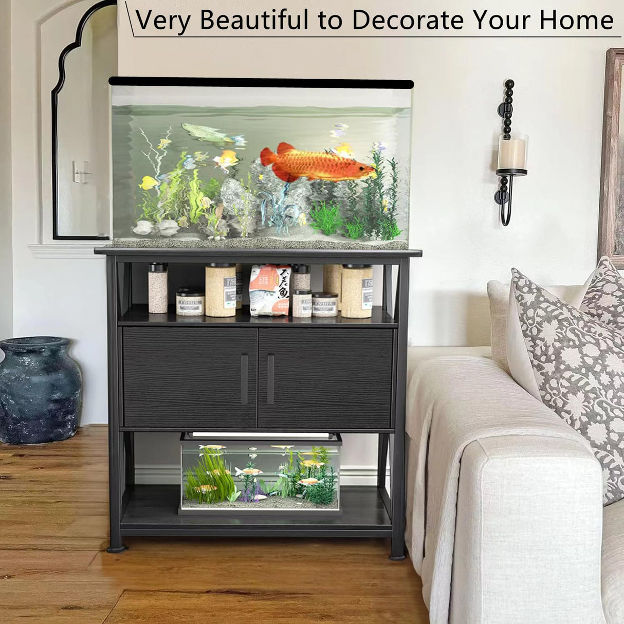 URFORESTIC 20-29 Gallon Fish Tank Stand Aquarium Stand,Metal Frame with Wooden Cabinet Storage,X-Shape 500LBS Capacity URFORESTIC