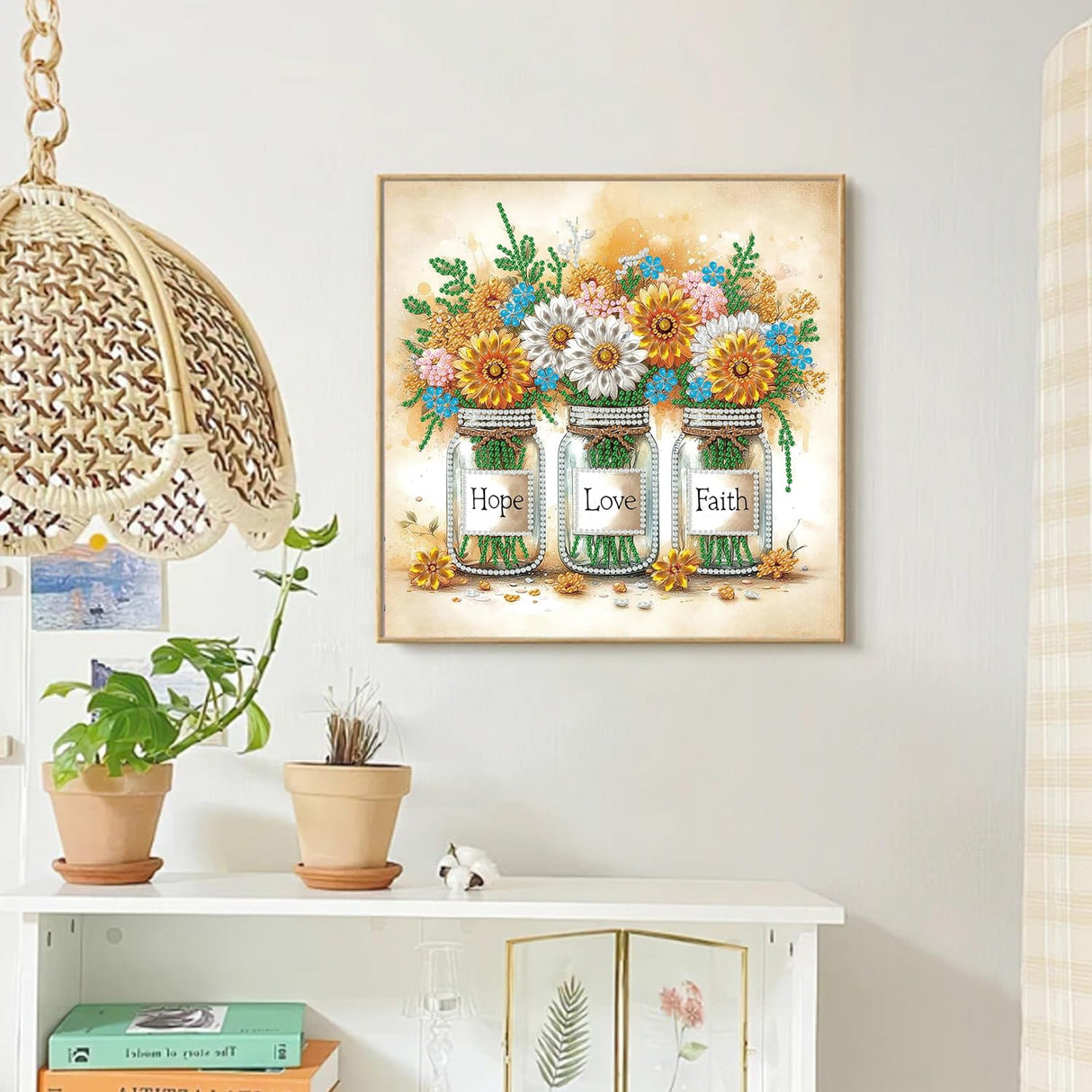 Faith, Love, Hope Diamond Painting Kits for Adult, Inspirational 5D Diamond Art Kits for Beginners, DIY Spring Flower Floral Special Shaped Drill Diamond Dots Gem Paint Art Craft, Home Decor 12x12In wavaiov