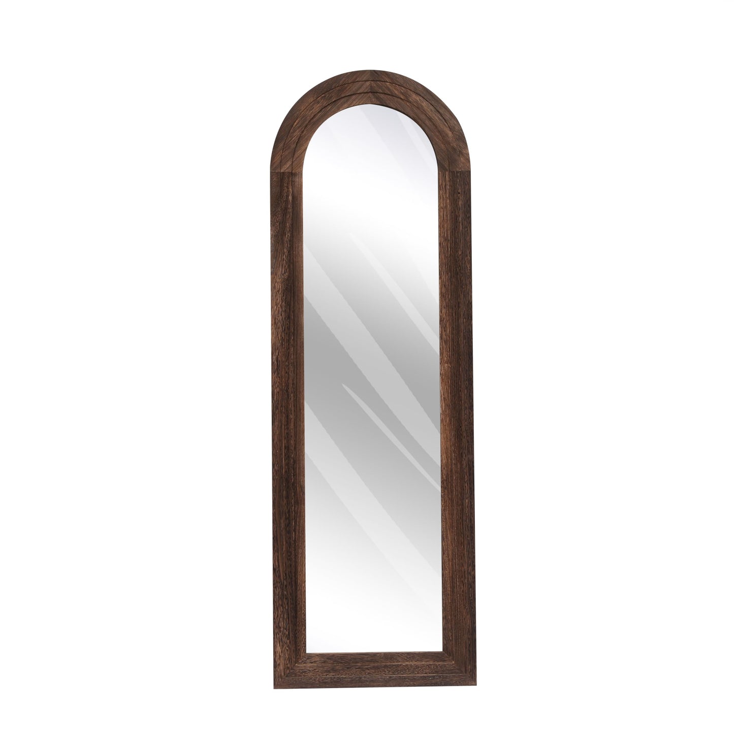 ZHUNFA Arched Full Length Mirror with Solid Wood Frame, 65x22 Farmhouse Wall Mounted Floor Mirror with Stand, Vertical Hanging, Leaning Standing for Bedroom, Living Room, Brown