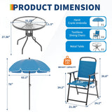 6 Pieces Patio Dining Set with Umbrella, Outdoor Furniture Set with 4 Folding Dining Chairs, Garden Patio Furniture Set with Umbrellas, Tempered Glass Top Dinings Table PeakPursuit