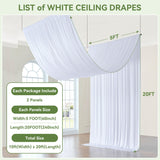 gogoparti 10x20ft White Ceiling Curtain Panels for Wedding, 2 Panels 5ftx20ft Party Wrinke Free Long Canopy Draping for Tent, Polyester White Ceiling Drapes for Birthday Event Decoration gogoparti