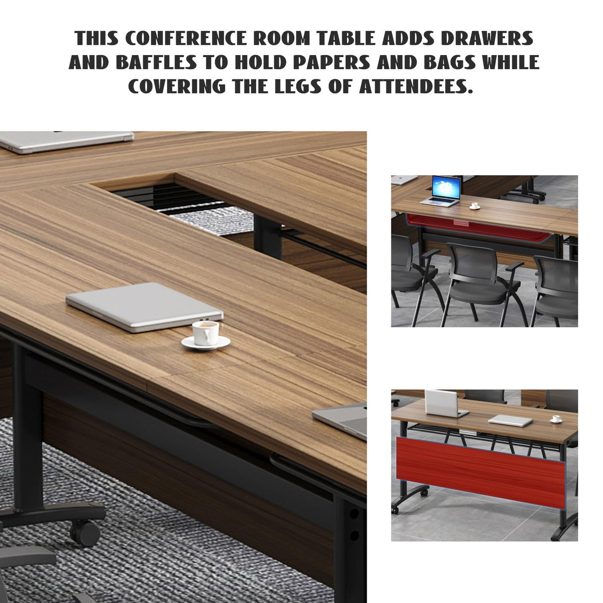 Folding Conference Table,Modern Office Conference Room Table,Mobile Flip Top Training Tables with Caster Wheels,Foldable Meeting Table Seminar Tables for Office,Meeting Room (6 Pack, 55.1x23.6x29.5in) Crevew