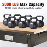 MUWOOD 60" Workbench with Drawers, Work Benches for Garage with Strip Light, Adjustable Work Table with Large Pegboard, 2000 LBS Heavy Duty Table with Power Outlet Rubber Wood for Garage, Office MUWOOD