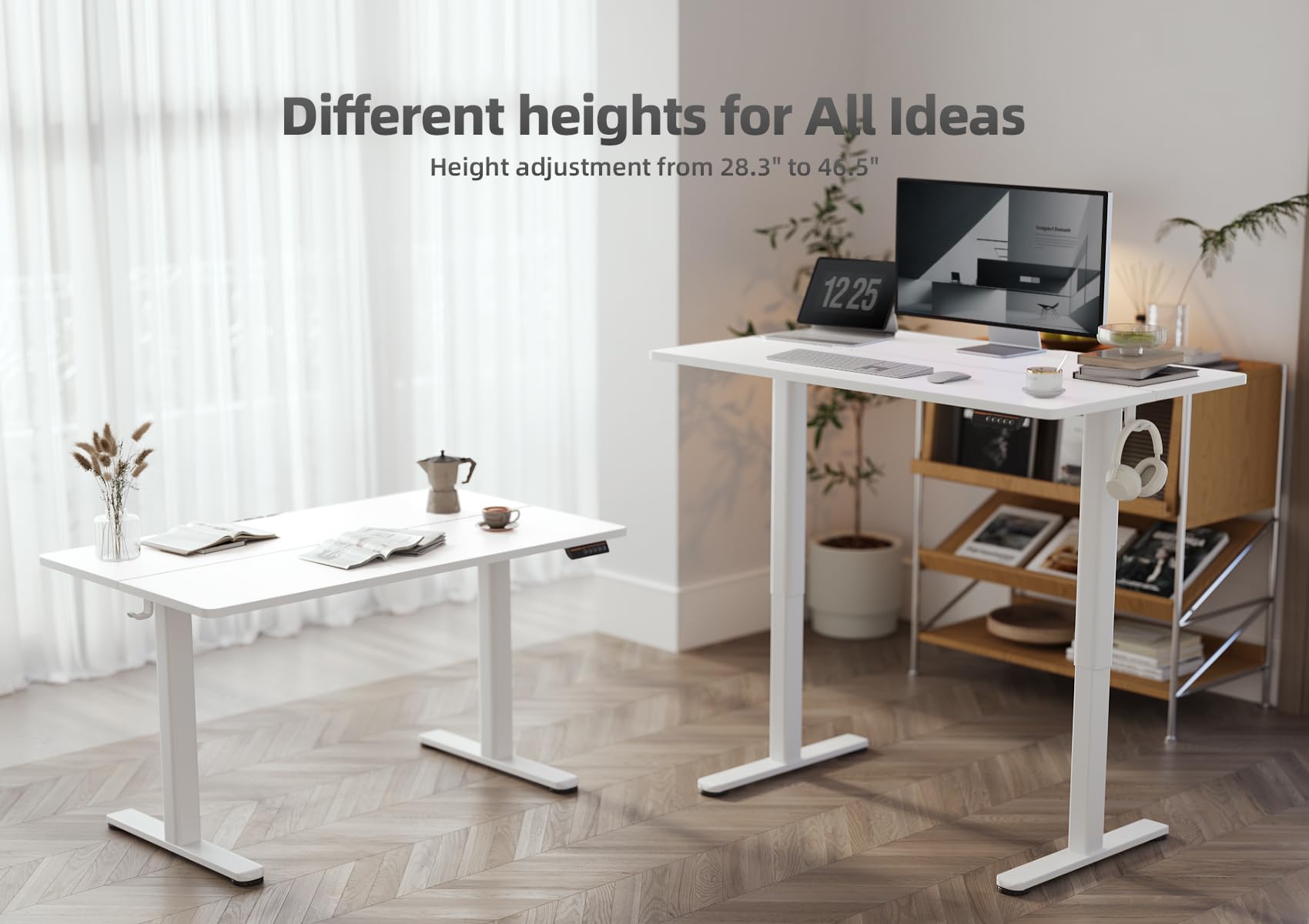 YDN Electric Standing Desk, Adjustable Height Stand up Desk, 48x24 Inches Sit Stand Home Office Desk with Splice Board,White Top - WoodArtSupply